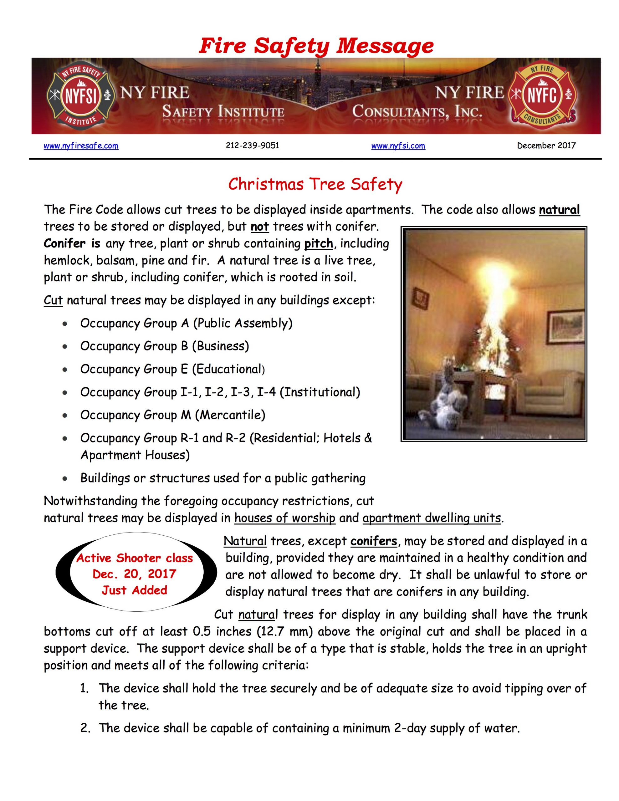 Fire Safety Message December 2017 – NY Fire Consultants Inc.