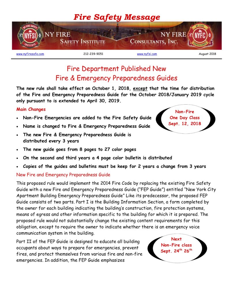 Fire Safety Message August 2018 - NY Fire Consultants Inc.