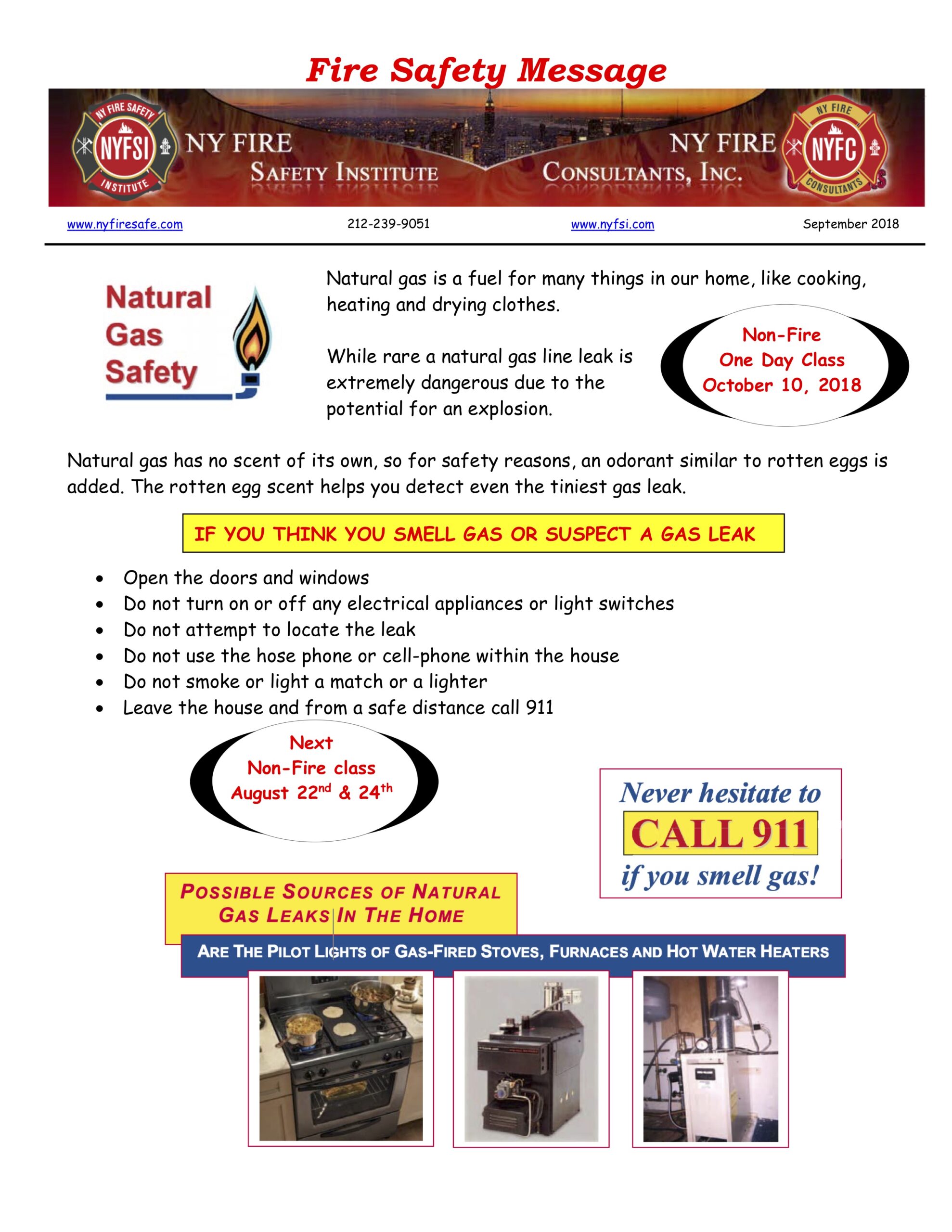 Fire Safety Message September 2018 - NY Fire Consultants Inc.